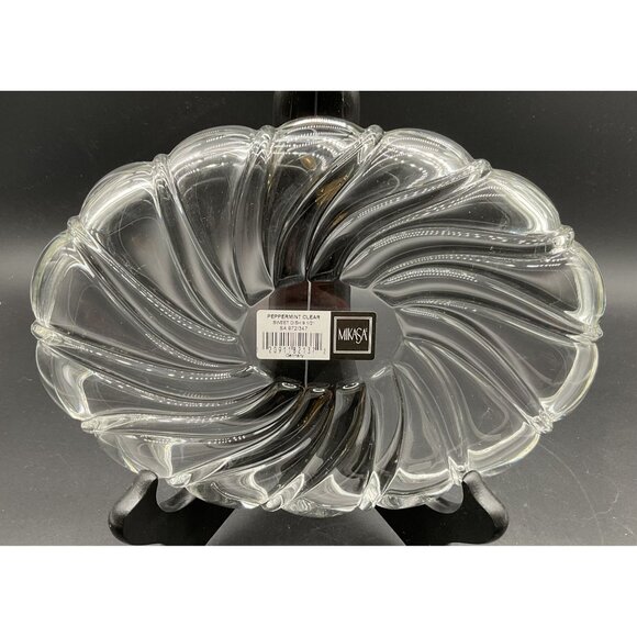 New Mikasa Peppermint Clear Sweet Dish 9 1/2" Oval Glass Serving Bowl Germany - Picture 2 of 4